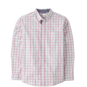 Gymboree Button Down Shirt Men Small Pink Green Gingham Plaid Long Sleeve Pocket